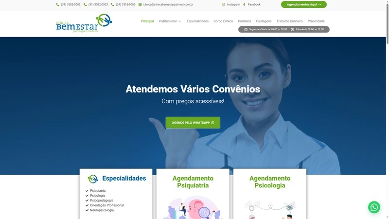 Site desenvolvido para Clínica Bem Estar Psimed